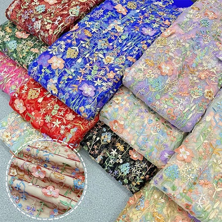 гүл көп түсті 3D торлы кесте мата киім көйлек кесте мата