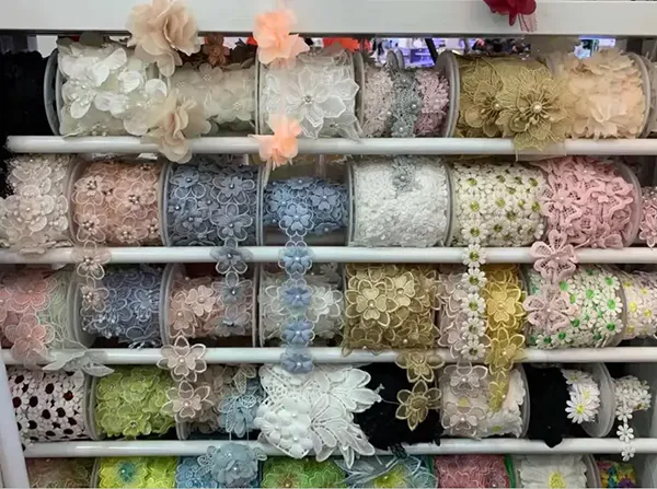 Multicolor Embroidered Lace With 3d Mesh Flowers Ribbon Beaded Tube Barcode Embroidery Lace